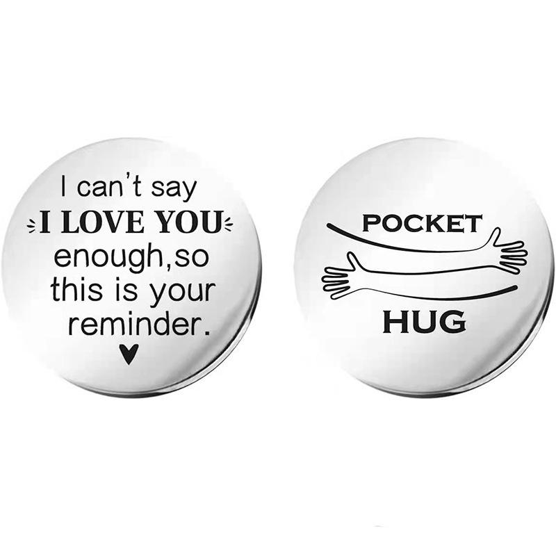 Gift Hug Blessing Stainless Steel Leather Decision Coin Pendant Stainless Steel Keychain for Mothers Day and Fathers Day Backpack Bag Pendant