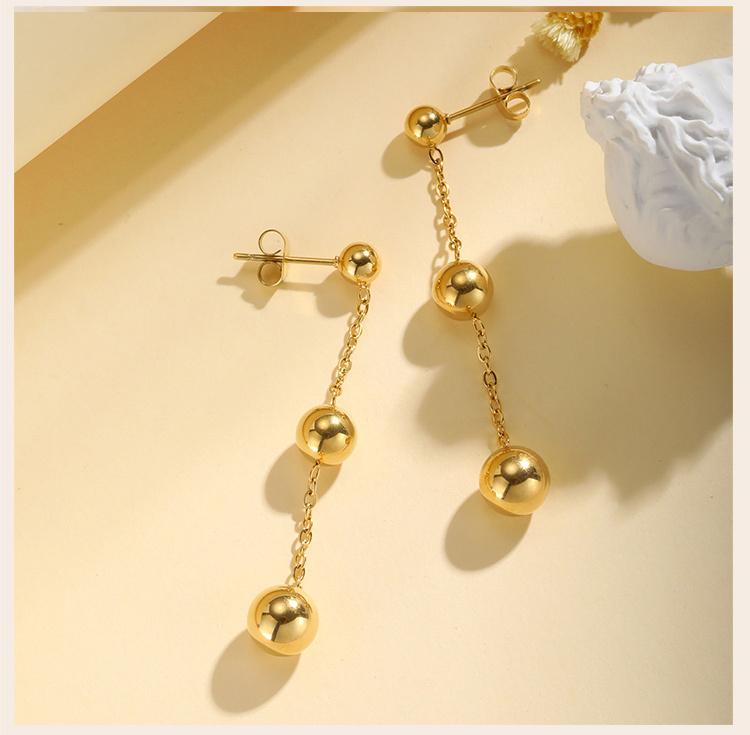Bead Ball Earrings, Stainless Steel Women Earring Gold Plated, Beaded Hoops Huggie Jewelry