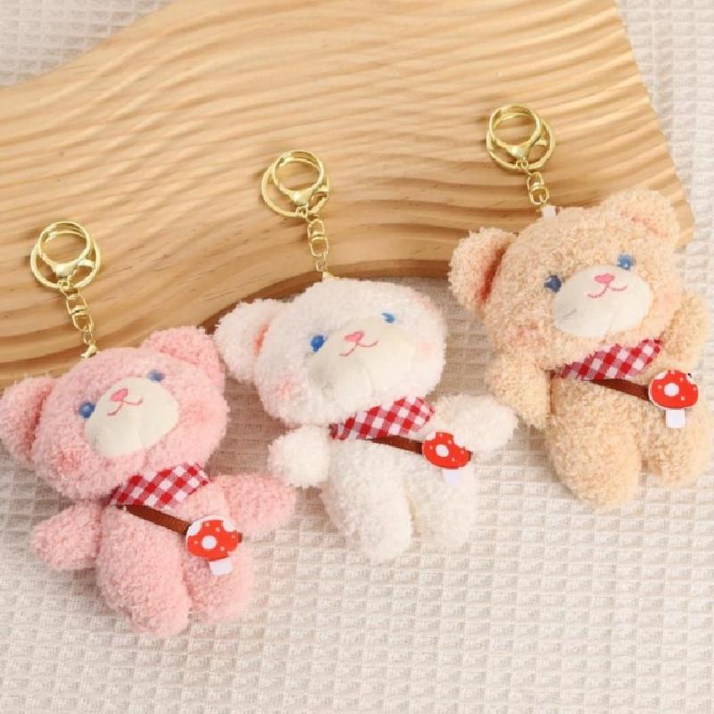 Adorable Plush Teddy Bear Cute Mushroom Bear Keychain Soft Stuffed Toy 12cm