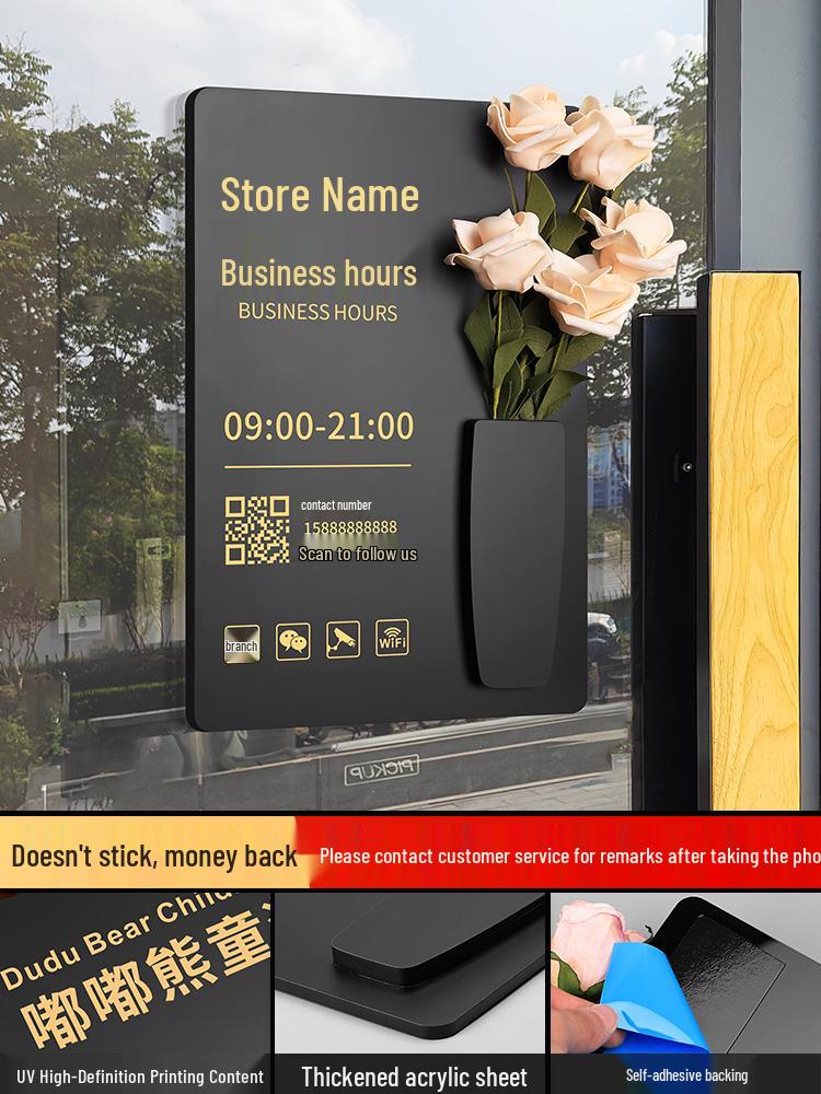 Custom Acrylic Business Hours Door Sign Sticker for Storefronts