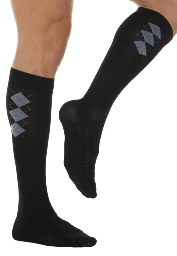 Relaxsan 820B Cotton Support Compression Knee with Patterned Cushion Size 4 Socks, 18-22 mmHg, Sole, Blue,