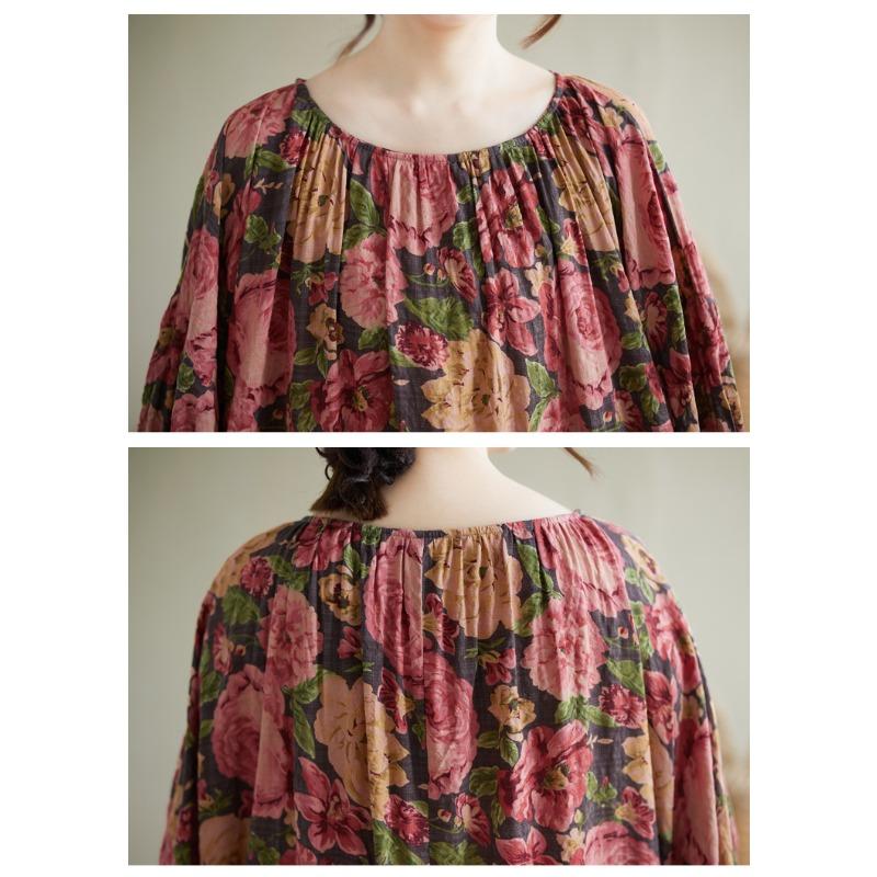 Dimanaf 2025 Summer Plus Size Dress Women Casual Vintage Floral Dress Basic Printing Long Beach Elegant Loose Dress