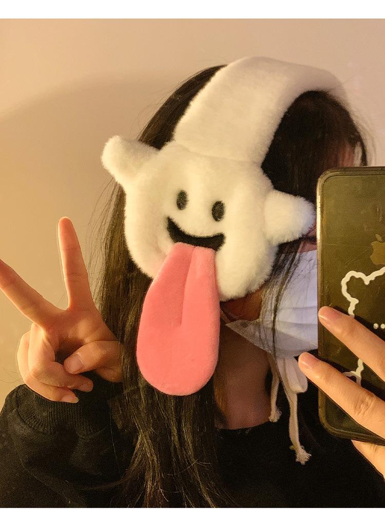 

Персонализированные мультяшные забавные плюшевые наушники с высунутым языком для женщин, осенние и зимние теплые наушники для ушей, теплые для езды на велосипеде белый