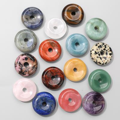 1pc 25MM Circle Donut for Necklace Pendant Natural Stone Healing Crystals Quartz Agate Chakra Lucky Coin for Bead Women Men