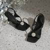 2025 Summer New with Skirt Square Head Fashion Sandals Women's Korean Version High Heel Thin Heel Elegant French Rhinestone Women's Shoes