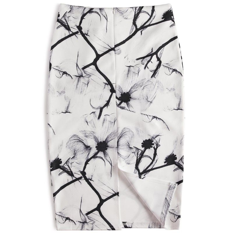 

Елегантна жіноча спідниця-олівець з літнім принтом. Жіноча спідниця до коліна з високою талією M сірий колір/білий