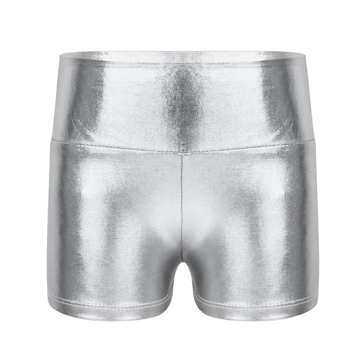 IEFiEL 2 Kinderen Meisjes Metallic Glanzende Gymnastiekdansshorts Sportbroeken Ballet Activewear Shorts 13-14 Years zilver