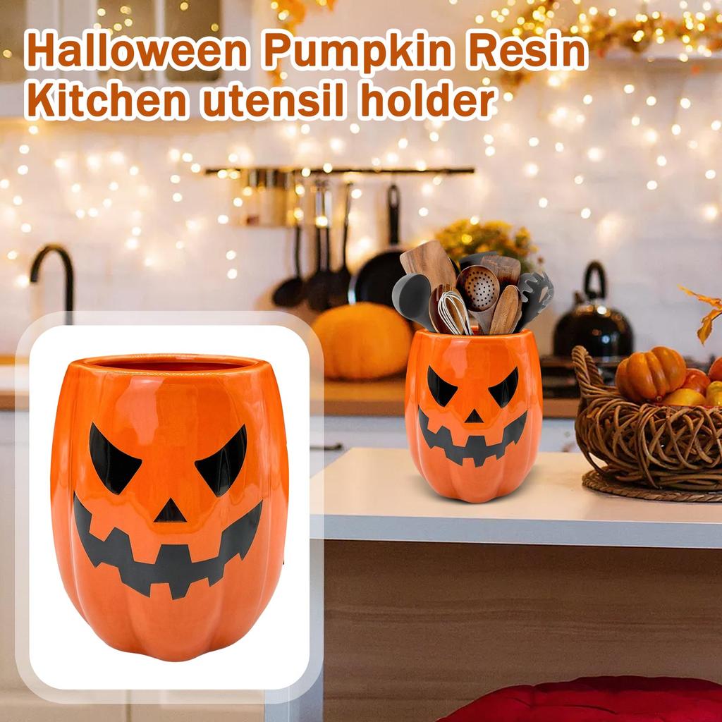 Halloween Pumpkin Resin Cutlery Holder Kitchen Storage Container Decorative