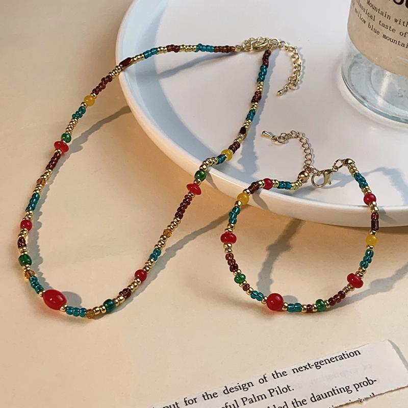 New Trendy Colorful Beads Necklace Bracelet for Women Stone Natural Freshwater Pearl Female Jewelry Set Necklace Bracelet Gifts