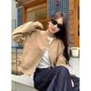 Womens Short Gray Wool Blend Cropped Bomber Jacket 2026 Fall Loose Fit Hooded Outerwear