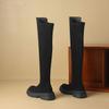 Krazing Pot Flock Autumn Winter Shoes Med Heels Flat Platform Size 42 Over-the-knee Boots Slip on Elastic Thigh High Boots