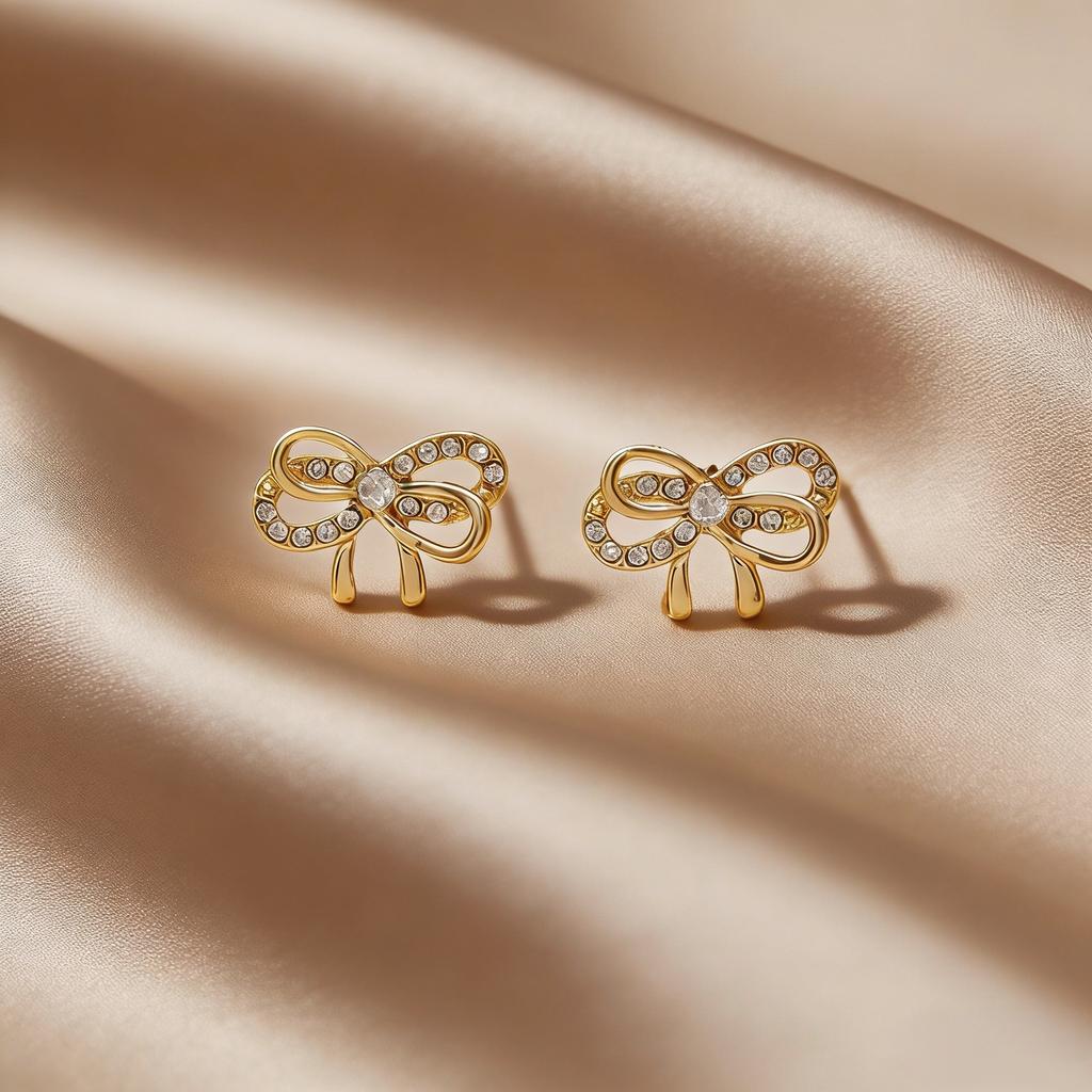 Light luxury pearl stud earrings women's niche design sense love bow earrings versatile earrings commuting