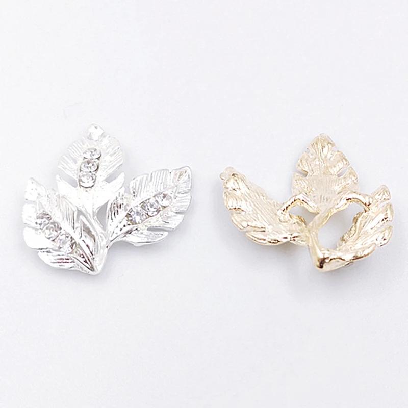 Engood 100Pcs Rhinestone Leaves Button Sewing Trim & Embellishments Craft Buckle for DIY Hair Bridal Headwear Decoration