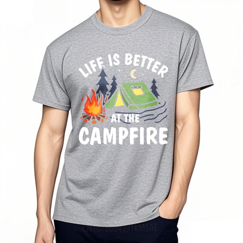 T Shirt Men Casual Round Neck Tee Brand Summer For Man tshirt Life Is Better At The Campfire Short Sleeve Soft Oneck Top Tees