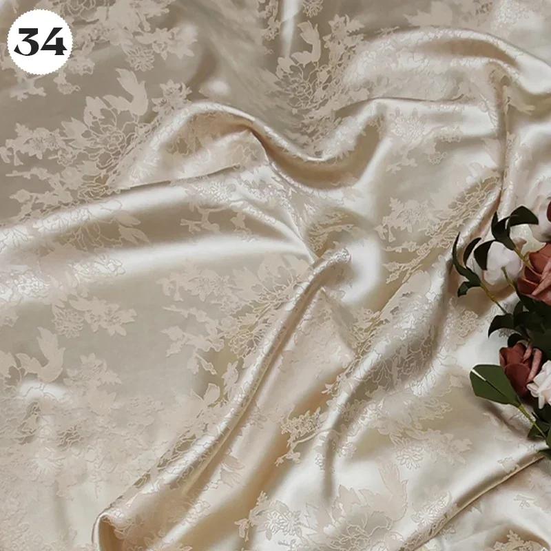 Vintage Kyselina octová Saténová látka Měkký vzor květinových větví Žakárová látka na Oblečení Šaty Sukni Cheongsam DIY Šití Textil