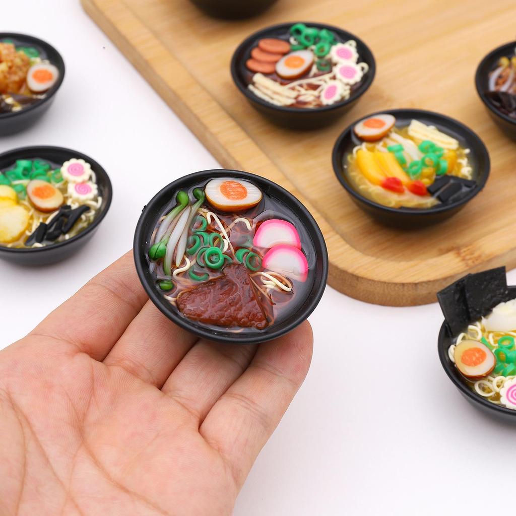 Mini Japanese Ramen Bowl Pendant - Creative Food Model Toy with Seafood Noodles