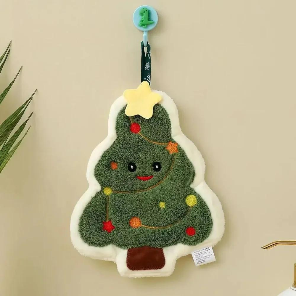 Merry Christmas Towels Handkerchief Xmas Santa Claus Xmas Tree Hand Towel Kitchen Handkerchief Christmas Absorbent Hand Towel