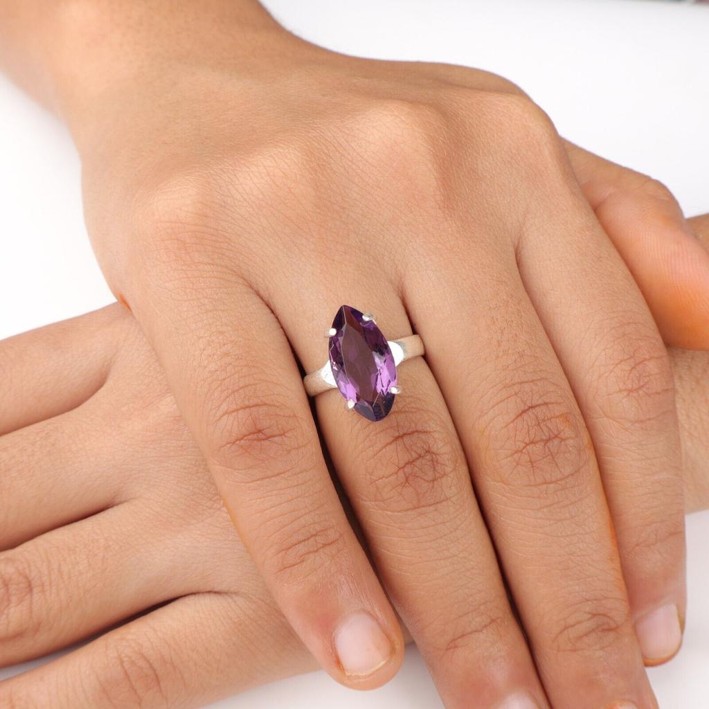 Natural Amethyst Gemstone 925 Sterling Silver Jewelry Handmade Ring For Sister RR-65-10