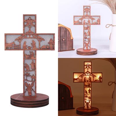 Wooden Cross Holy Cross Tabletop Cross with Base Standing Jesus Christ Catholic Cross for Home Decor Christmas