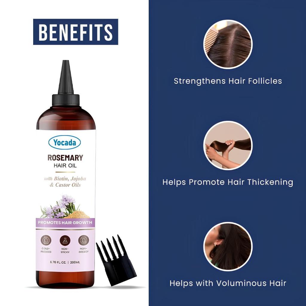YOCADA 100% Pure Rosemary Oil For Hair Growth Infused With Biotin | Hair Strenghtening Treatment | Nourishing & Volumizing | With Jojoba Oil & Cas