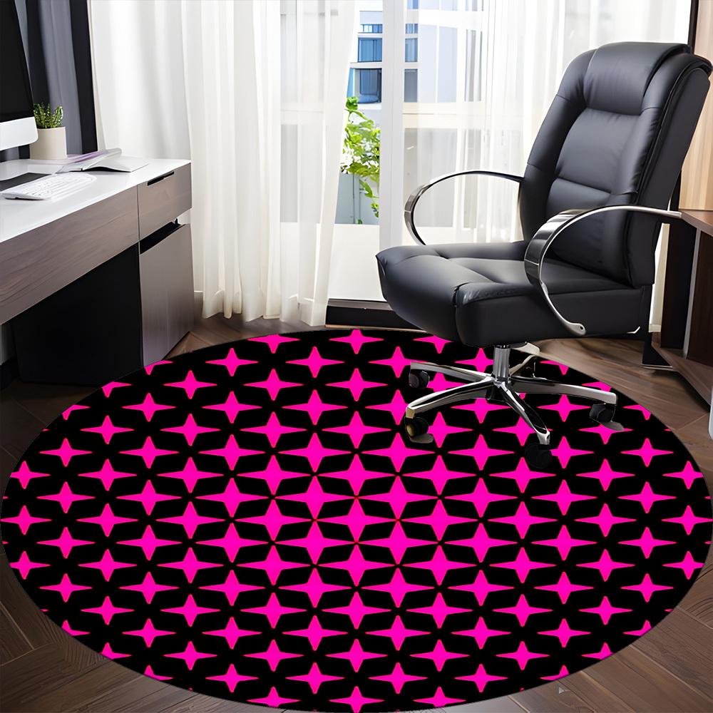 1pc Pink Stars Pattern Chair Carpet for Office Non Slip, Machine Washable Rug for Office, Room Holiday Decor for Christmas, Birthday Polyester