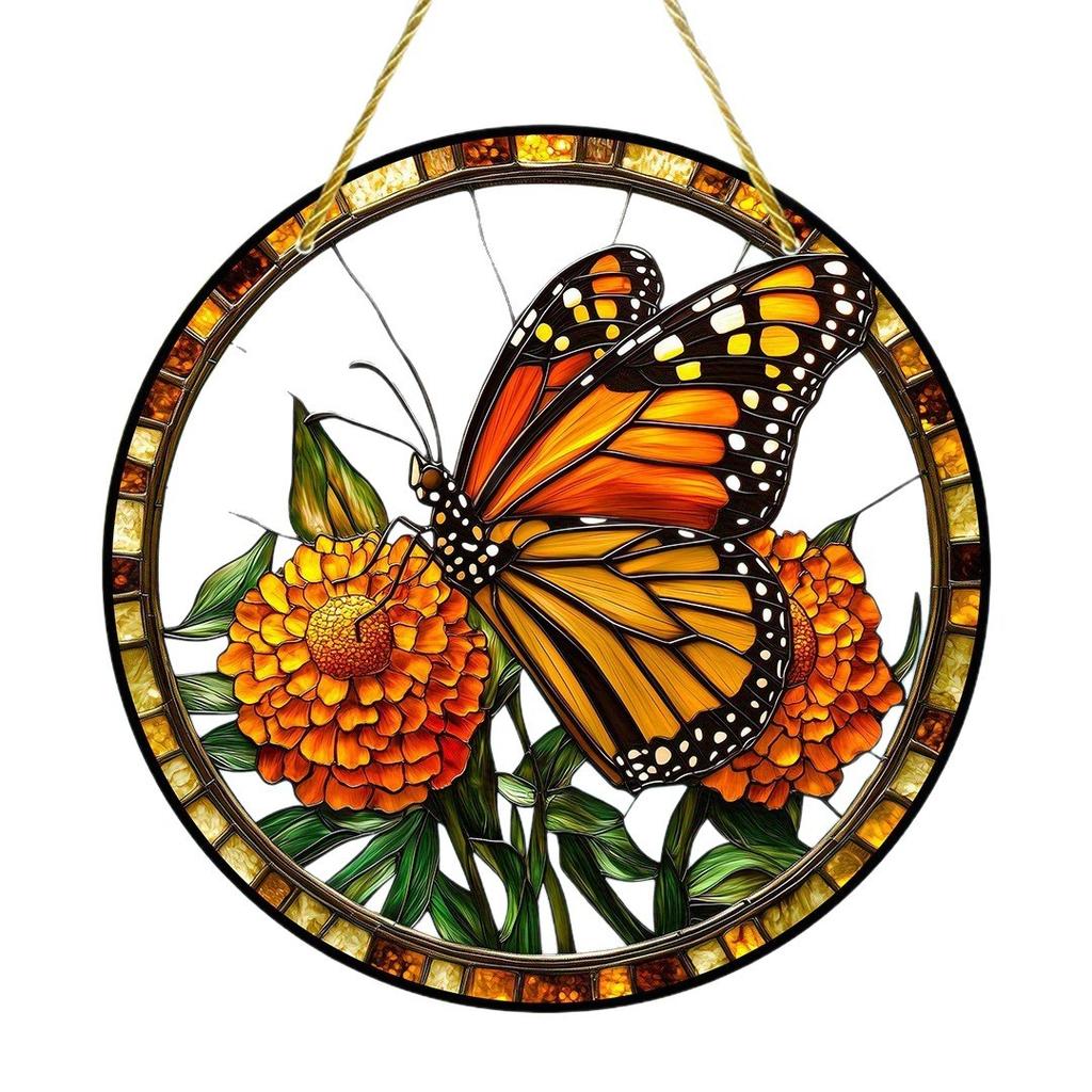 Glass Pattern Flower Fairy Decor Stained Suncatcher for Window Hangings Beautiful Circular Acrylic Pendant Window Decoration