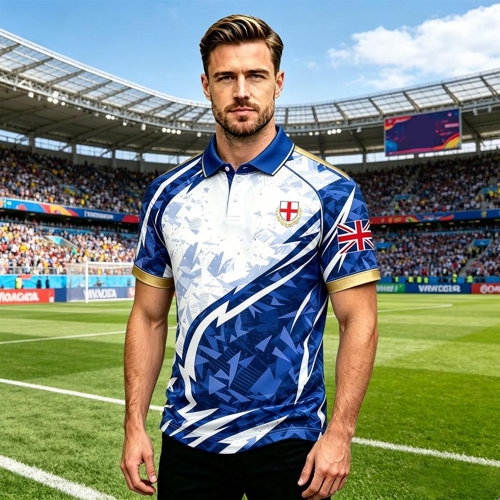 Klassiek Heren Poloshirt Voetbalshirt met Bedrukt Engeland Embleem en Badge Ontwerp Geschikt voor Casual en Sportkleding