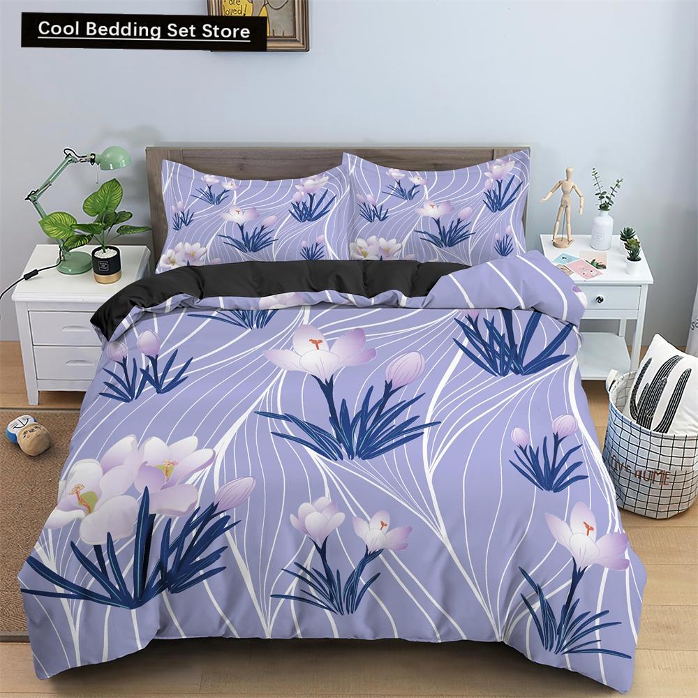 Watercolor Flowers King Queen Duvet Cover Colorful Blooming Floral Bedding Set for Teen Adult Plant 2/3pcs Polyester Quilt Cover