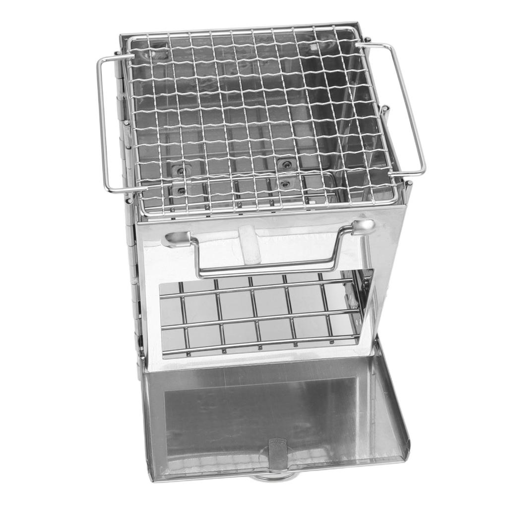 Camping Wood Stove Foldable Stainless Steel Integrated Mini BBQ Grill for Warm Outdoor Picnic