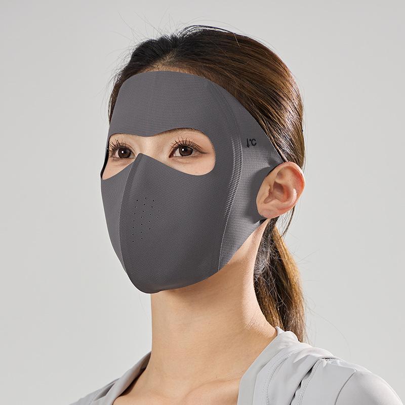 Women Summer Ice Silk Sun Protection Face Mask UV Protection Full Face Balaclava Cooling Face Cover серый