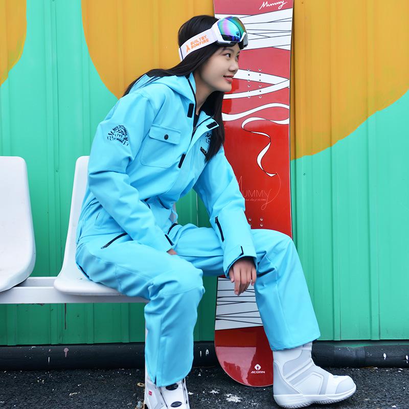 

Unisex Insulated Waterproof Snowboard Suit - One-Piece Ski Set for Couples Women s Small небесно-голубой