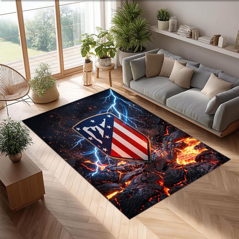 Atletico Madrid Printed Flannel Area Rug Non Slip Soft Polyester Floor Carpet Indoor Decor Mat for Bedroom Living Room Sofa Game Room Home Decoration