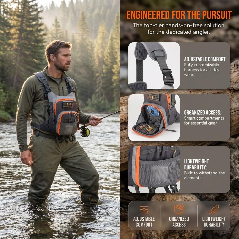 Adjustable Straps Fly Fishing Chest Pack Oxford Cloth Fishing Pack for Angling