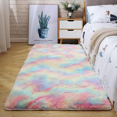 1 Pcs Colorful Carpets Shaggy Kids Room Living Room Bedside Rugs Rainbow Color Soft Fluffy Plush Mats Rug for Bedroom Home Decor WBL