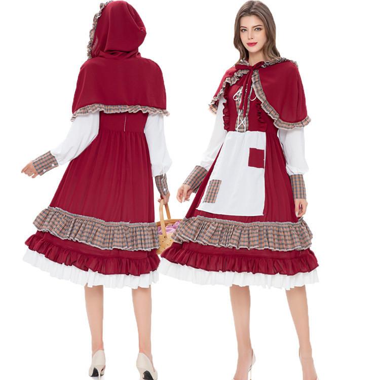 Set Costume Fiaba Cappuccetto Rosso Per Bambine e Adulti in Tessuto di Poliestere Per Cosplay e Feste a Tema