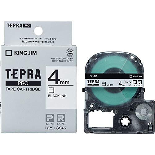 King Jim [Genuine] Tepra PRO Tape Cartridge 4mm White Label/Black Letters Length 8m SS4K