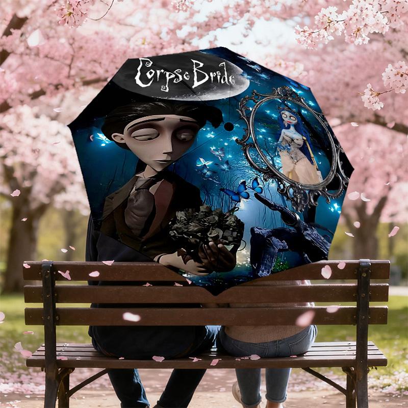 1pc Corpse Bride Automatic Open/Close Umbrella Compact Folding Umbrella with 8-Rib Shaft Lightweight Esign, for Women/Men1182A