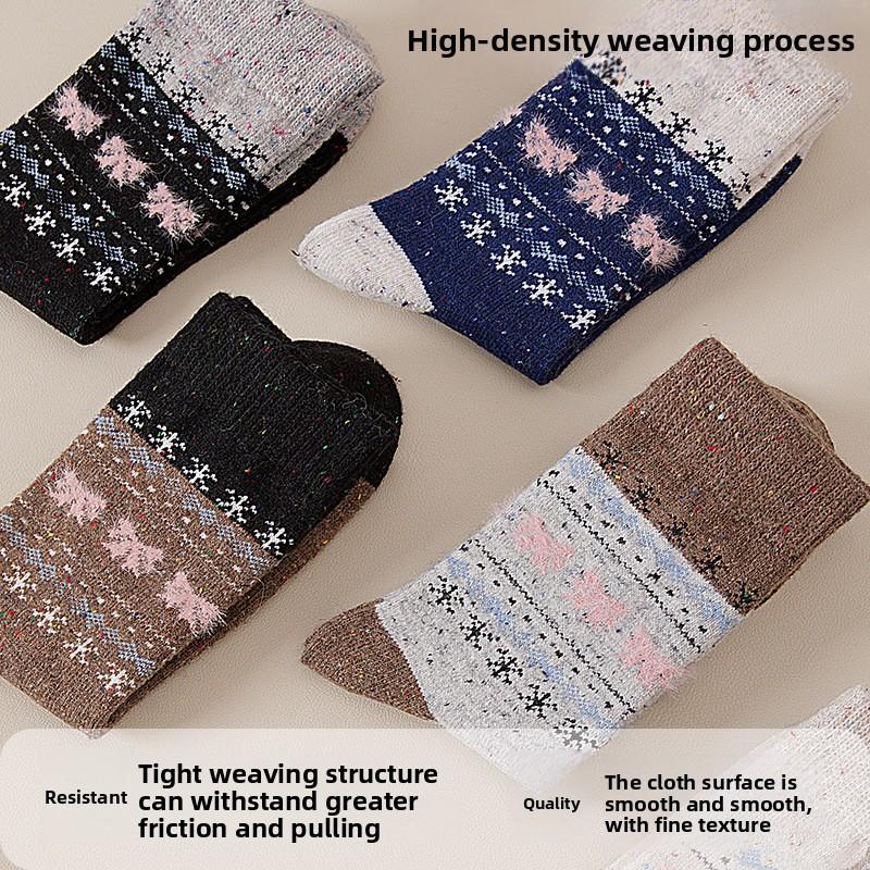 Woolen Socks, Women's Socks, Retro Style Socks, Boneless Socks, Cute Puppy Cartoon, Mid-calf Fei, Autumn and Winter Pile Socks