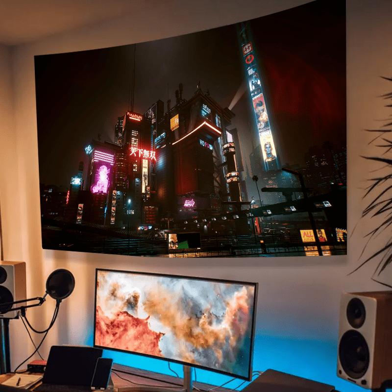 Futuristic Cityscape Tapestry With Neon Skyscrapers For A Modern And Vibrant Home Decor 100x150cm