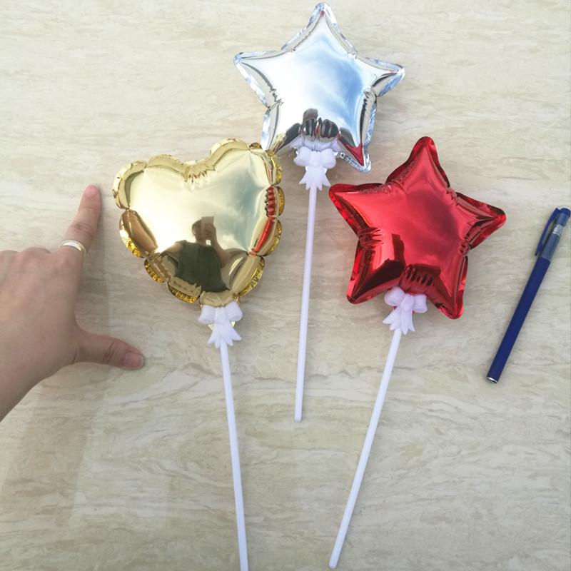 5inch Self-inflating Foil Balloons Cake Toppers With Plastic Stick Heart Shaped Cake Decor Wedding Birthday Party Cake Supplies