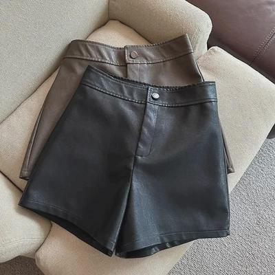 Yeni Kadın Yüksek Bel PU Deri A Kesim Şort - Slim Fit, Günlük, Sonbahar/Kış için Geniş Paça Tasarım