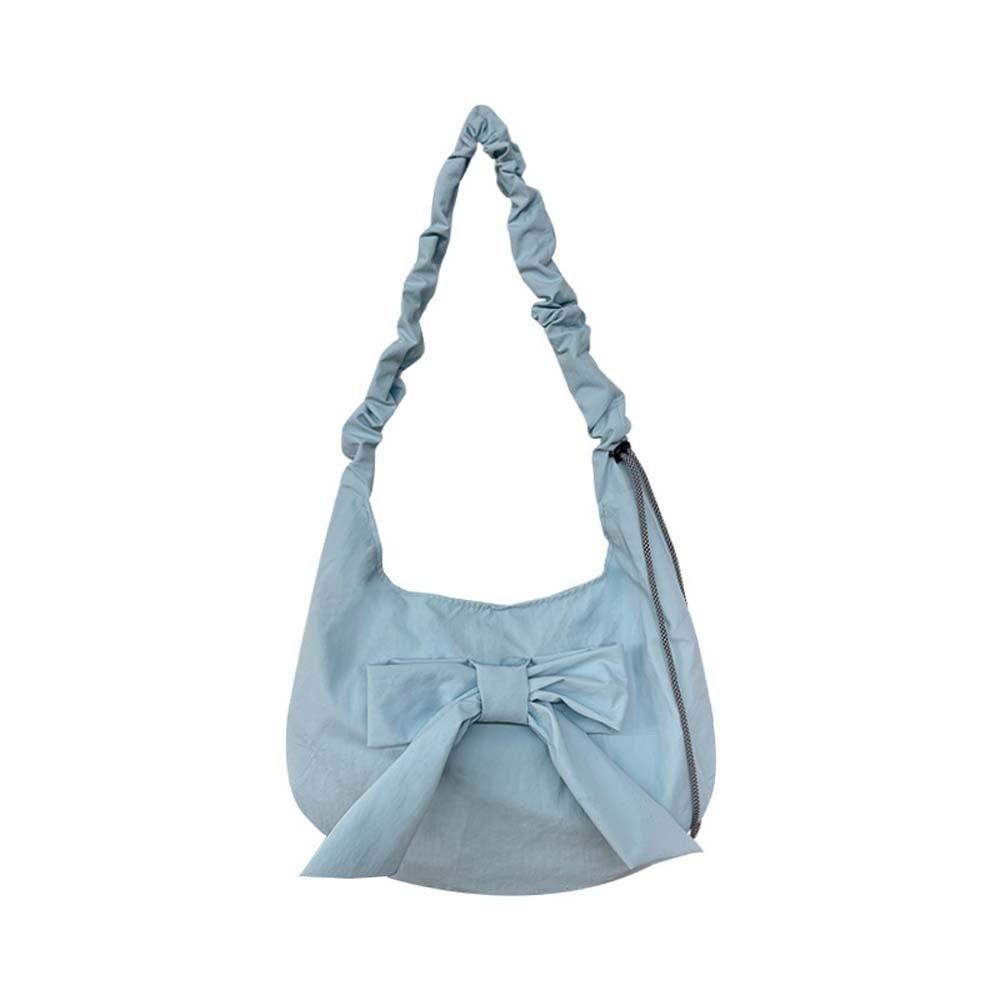 Solid Color Bow Decor Dumpling Bag Tote Large Capacity Pleated Strap Crossbody Bag Nylon Polyester Korean Sweet Shoulder Pouch