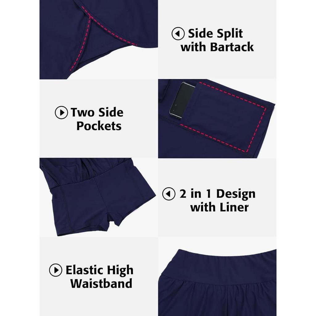 CHARMLEAKS Pantaloncini da bagno da donna Pantaloncini da bagno con spacco laterale Pantaloncini da surf 2 in 1 con tasche sul fondo