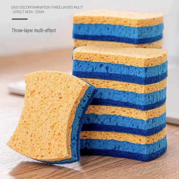 Non-Oily, Absorbent Wood Pulp Cotton Sponge Pad: Three-Layer Wave Cleaning Pad for Dishwashing