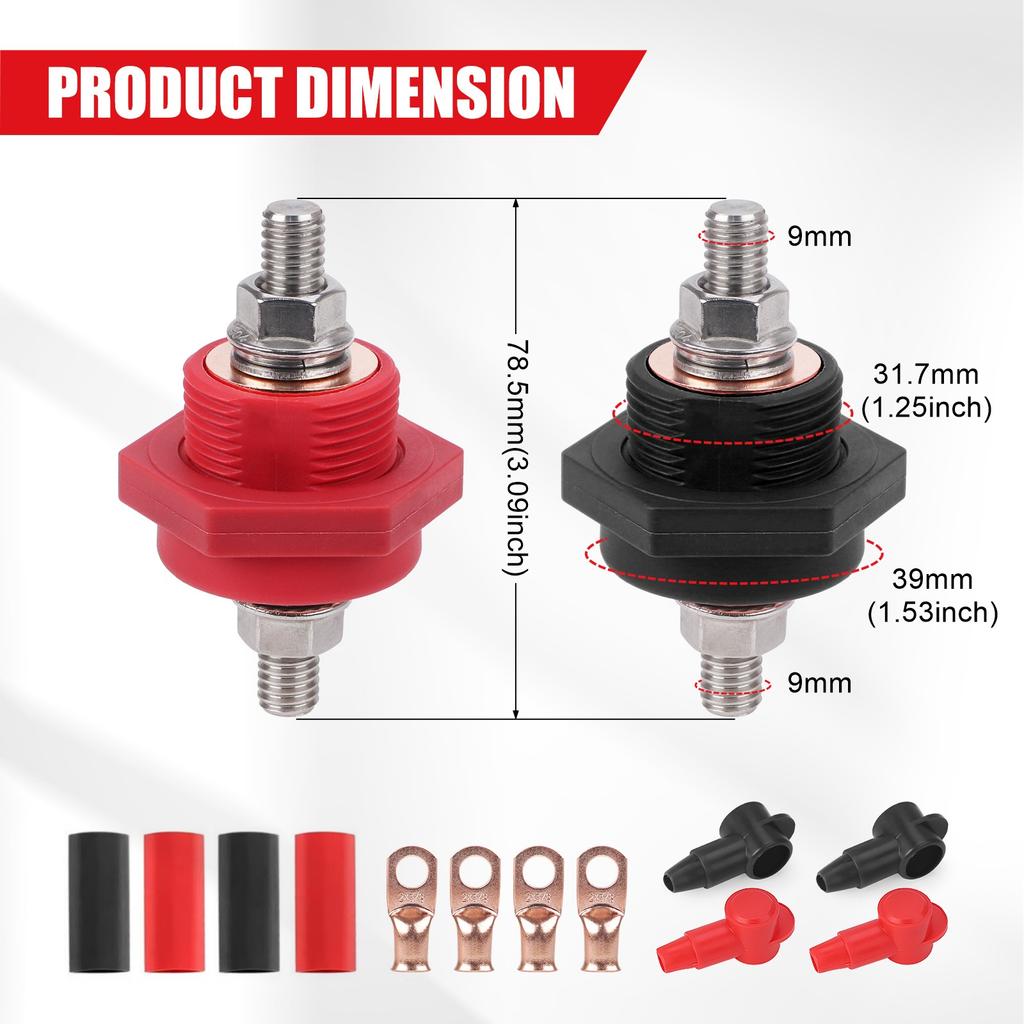 300A 48V DC Post Connectors Brass Replacement Terminal Kit 3/8in Stud Battery Power Junction for Car Camping RV Truck Boat
