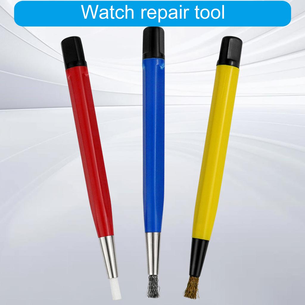 3Pcs/set Rust Removal Brush Pen Glass Fiber/Brass/Steel Brush Pen Shape Watch Repair Parts Polishing Cleaning Tool