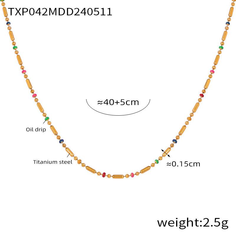 Sweet Wind Color Mini Design Oil Drop Round Bead Necklace Women'S Simple Gold Anklet Bracelet Titanium Steel Set