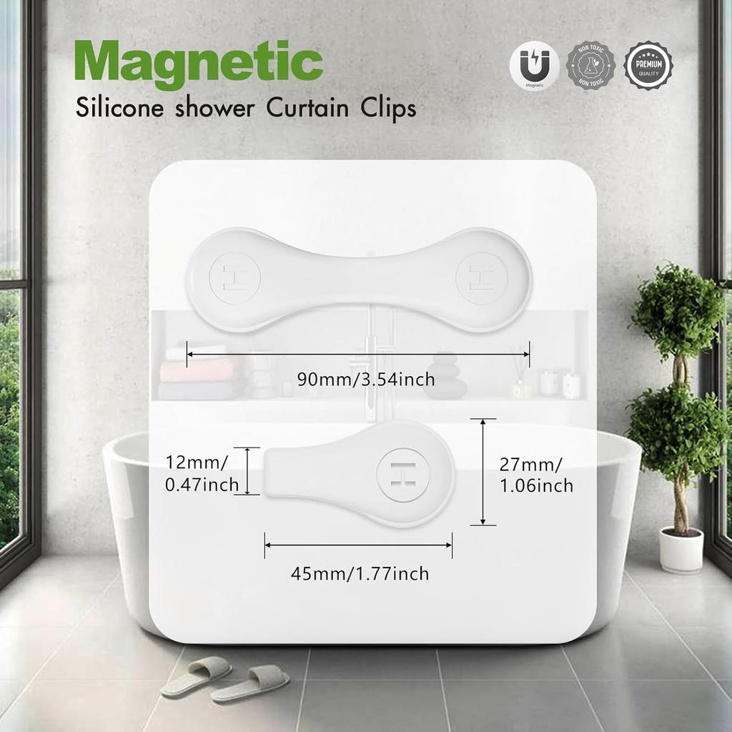 4 Pack Magnetic Silicone Shower Curtain Clips for Keeping Liner Closed to Wall Agat Water Splashing Out, Self Adhesive Windproof Splash Holder, Easy