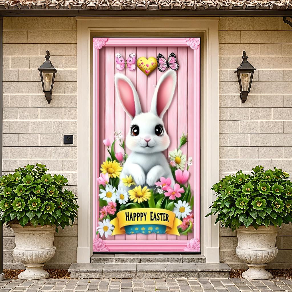 Festive Easter Decoration Garden Colorful Decorative Wall Backdrop Celebration Bunny Banner for Outdoor Use