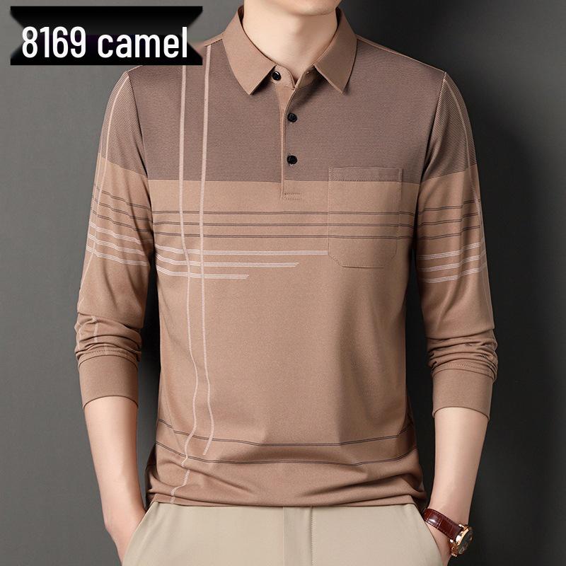 Men's Striped Autumn Cotton Polo - Long Sleeve, Turn-Down Collar, Breathable, Casual Business Shirt